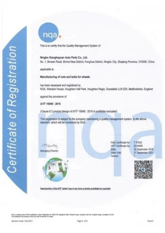 J W Auto Parts certifications including IATF16949